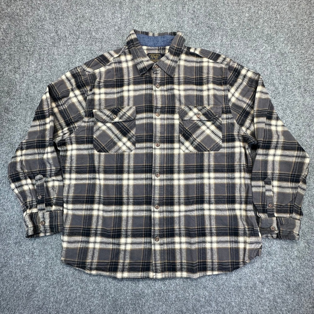 Jachs NY Heritage Flannel‎ Shirt Mens XXL Grey Black Plaid Long Sleeve Excellent